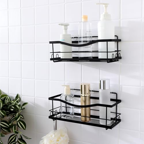 KINCMAX 2er Pack Duschablage ohne Bohren - Duschregal Set mit 2 Größen - 2x Badregal Shampoo Halterung für die Dusche - Shower Shelf Set - Wellenförmig - Schwarz von KINCMAX