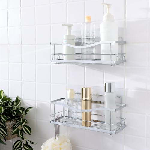 KINCMAX 2er Pack Duschablage ohne Bohren - Duschregal Set mit 2 Größen - 2x Badregal Shampoo Halterung für die Dusche - Shower Shelf Set - Wellenförmig - Silberfarben von KINCMAX