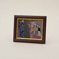 Tod Und Leben | Bild Gerahmt 7x9cm Gustav Klimt Wiener Jugendstil Gestickte Kunst Als Besonderes Geschenk - Gefertigt in Wien von KINDLwien