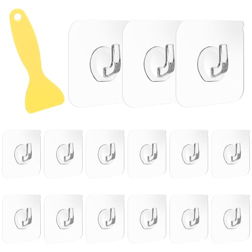 KINDOYO 15 Stück Transparent Klebehaken - Multifunktionale Haken mit Schaber Praktisch Selbstklebend Haken Set Selbstklebend Ohne Bohren Wasserdicht Wandhaken von KINDOYO