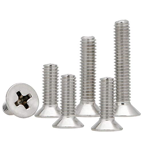 KINDOYO Flachkreuz-Schrauben - M4*(5-18mm) Hohe Härte Edelstahl Senkkopfschrauben Maschinenschraube Metrisch Schrauben Silber, M4*12mm(100pcs) von KINDOYO