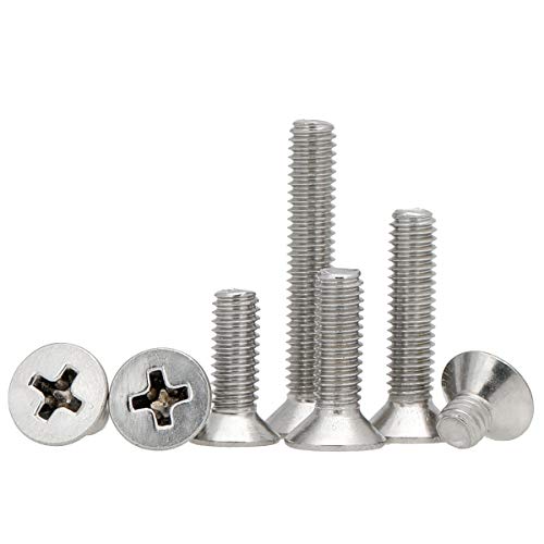 KINDOYO Senkkopfschrauben - M3*(25-50mm) Silber Rostschutz Edelstahlschrauben Metrisch Flachkreuz Schrauben Maschinenschraube, M3*25mm(50pcs) von KINDOYO