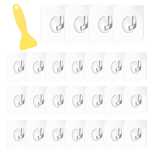 KINDOYO Transparent Klebehaken mit Schaber - 25 Stück Multifunktionale Haken Praktisch Selbstklebend Haken Set Selbstklebend Ohne Bohren Wasserdicht Wandhaken für Küche, Bad, Türwand von KINDOYO