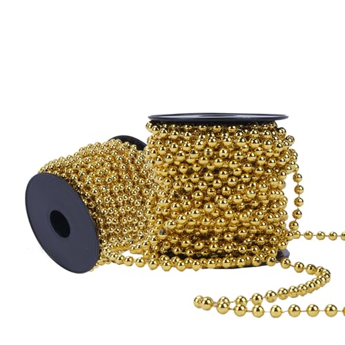 KINDPMA 2 Roll Perlengirlande Gold Deko Perlenband Deko Perlenkette Deko Gold Perlenschnur für Weihnachten Hochzeit Tischdeko Girlande Advent Weihnachtsbaum (Gold) von KINDPMA