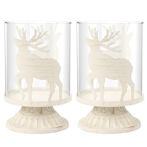 KINDPMA 2er Set Kerzenhalter Weihnachtsdeko Hirsch Kerzenständer Metall Kerzenhalter Vintage Deko Rentier Windlichter Kerzenleuchter Dekoration für Kaminsims Tisch von KINDPMA