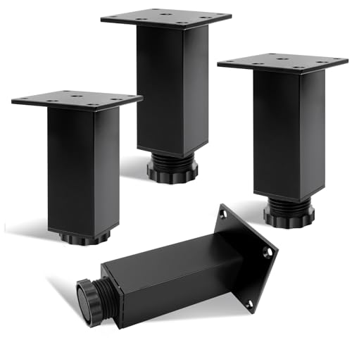 KINDPMA 4 Stück 10cm Möbelfüße Höhenverstellbar Möbelbeine Eckig Aluminiumlegierung Ersatz Füße für DIY Möbel Tischbeine Schreibtischbeine Schrankbeine Schrankfüße Sofafuß für Bett Sofa Tisch, schwarz von KINDPMA