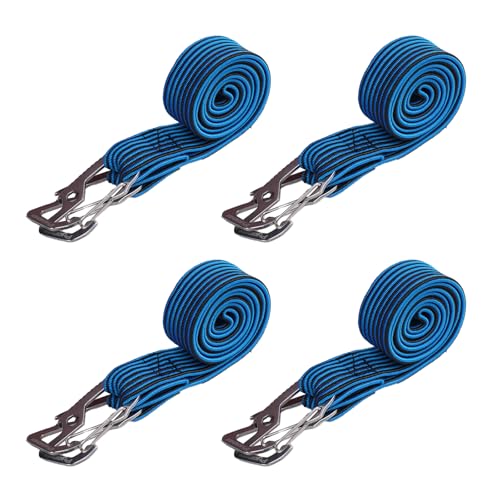 KINDPMA 4 Stück Verstellbar Spanngummi mit Haken 100CM Expander mit Haken Flach Spanngurte Gummiseil Gepäckspanner zum Befestigen von Gepäck oder Rucksäcken und zum Umziehen von Ladung (Blau) von KINDPMA