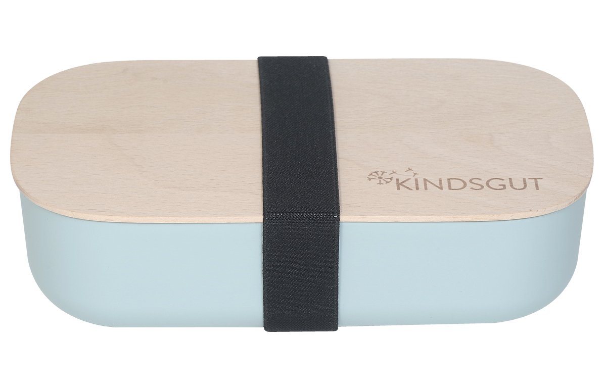 KINDSGUT Lunchbox Brotdose, Bio-Kunststoff, aus Bio-Kunststoff mit Deckel aus unlackiertem Buchenholz, hochwertige Qualität und bruchsicher, dezente Farben und schönes Design, Aquamarin von KINDSGUT