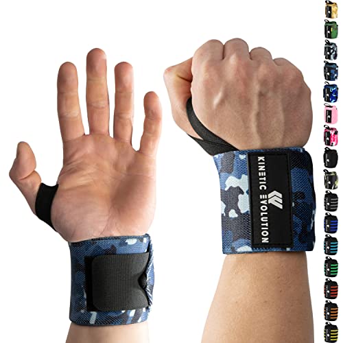 KINETIC EVOLUTION [1 Paar Sport Handgelenkbandagen für Damen und Herren, Wrist Wraps Handgelenkstütze, Handgelenkschoner, schont-unterstützt das Gelenk, Bodybuilding, Fitness (Dunkelblau Camouflage) von KINETIC EVOLUTION