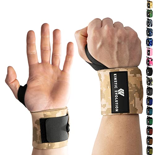 KINETIC EVOLUTION [1 Paar Sport Handgelenkbandagen für Damen und Herren, Wrist Wraps Handgelenkstütze, Handgelenkschoner, schont-unterstützt das Gelenk, Bodybuilding, Fitness (Sand Camouflage) von KINETIC EVOLUTION