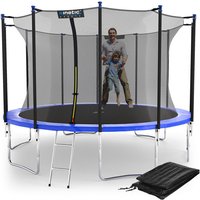 Trampolin Outdoor - tüv Rheinland geprüft, Komplett-Set für Kinder, usa Sprungtuch, Sicherheitsnetz, Randpolster, Leiter - ø 360 cm, Blau-2 - Kinetic von KINETIC SPORTS