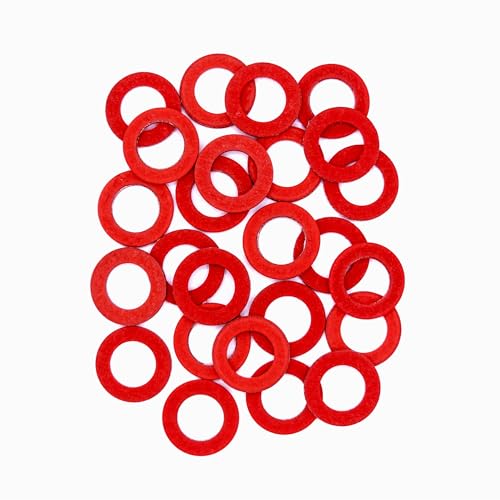 KINETICS LINE Vulkanit Flachdichtungen 1/2 Zoll (18.5 x 11 x 2 mm) 25 Stück Rote Faserdichtungen für Pumpen, Isolatoren, Motoren (bis zu 110°C) von KINETICS LINE