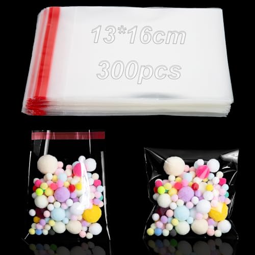 300 Stück Cellophantüten Selbstklebend 13x16 cm, Klarsichttüten zum Befüllen OPP Kleine Plastiktüten Plastikbeutel Verschließbar für Kekse, Süßigkeiten, Schokolade, Schmuck & Ohrringe von KINETOX