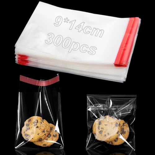 300 Stück Cellophantüten Selbstklebend 9x14 cm, Klarsichttüten zum Befüllen OPP Kleine Plastiktüten Plastikbeutel Verschließbar für Kekse, Süßigkeiten, Schokolade, Schmuck & Ohrringe von KINETOX