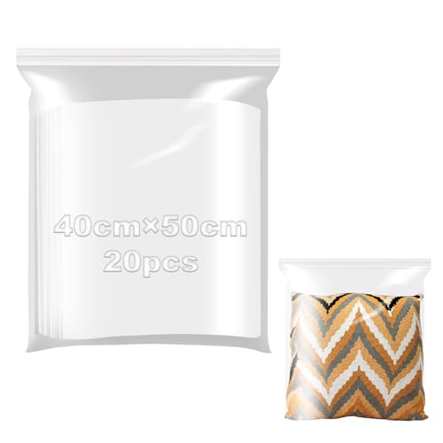 40x50 cm Wiederverschließbare Beutel 20 Stück Plastikbeutel Verschließbar Druckverschlussbeutel Tüten Zipbeutel Transparente Reißverschlusstaschen Perfekt für Küche Lagerung Kleidung Schmuck und Büro von KINETOX