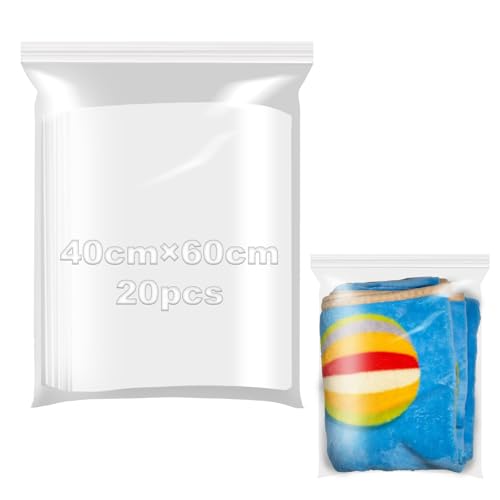 40x60 cm Wiederverschließbare Beutel 20 Stück Plastikbeutel Verschließbar Druckverschlussbeutel Tüten Zipbeutel Transparente Reißverschlusstaschen Perfekt für Küche Lagerung Kleidung Schmuck und Büro von KINETOX