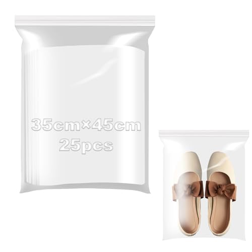 Druckverschlussbeutel Plastikbeutel 35x45 cm Verschließbar Wiederverschließbare Beutel 25 Stück Tüten Zipbeutel Transparente Reißverschlusstaschen Perfekt für Küche Lagerung Kleidung Schmuck und Büro von KINETOX