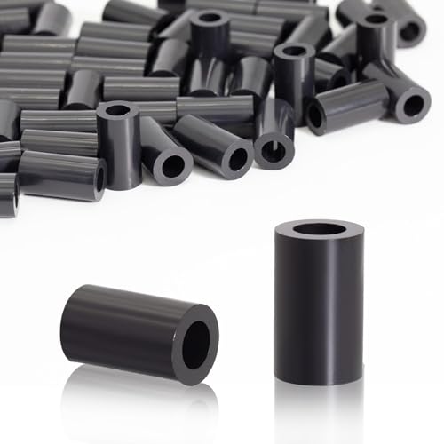 KINETOX 100 Stk Distanzhülsen M4 ABS Abstandshalter Kunststoff (Schwarz) Gummi Distanzhülsen kunststoff Isolierung Distanzscheiben für M4 Schrauben 7x15 mm für Leiterplatten | Elektrisch isolierend von KINETOX