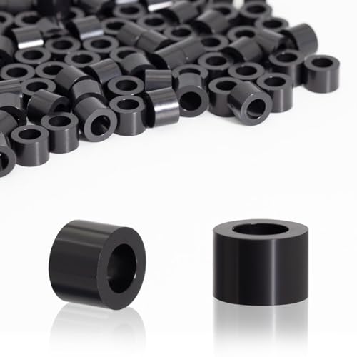 KINETOX 100 Stk Distanzhülsen M4 ABS Abstandshalter Kunststoff (Schwarz) Gummi Distanzhülsen kunststoff Isolierung Distanzscheiben für M4 Schrauben 7x5 mm für Leiterplatten | Elektrisch isolierend von KINETOX