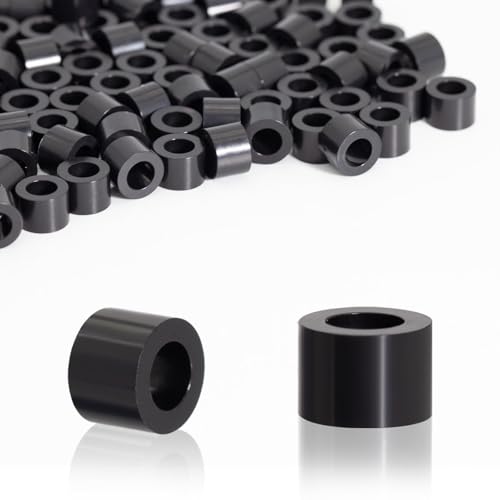 KINETOX 100 Stk Distanzhülsen M4 ABS Abstandshalter Kunststoff (Schwarz) Gummi Distanzhülsen kunststoff Isolierung Distanzscheiben für M4 Schrauben 7x8 mm für Leiterplatten | Elektrisch isolierend von KINETOX
