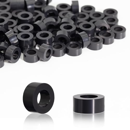 KINETOX 100 Stk Distanzhülsen M6 ABS Abstandshalter Kunststoff (Schwarz) Gummi Distanzhülsen kunststoff Isolierung Distanzscheiben für M6 Schrauben11x3 mm für Leiterplatten | Elektrisch isolierend von KINETOX