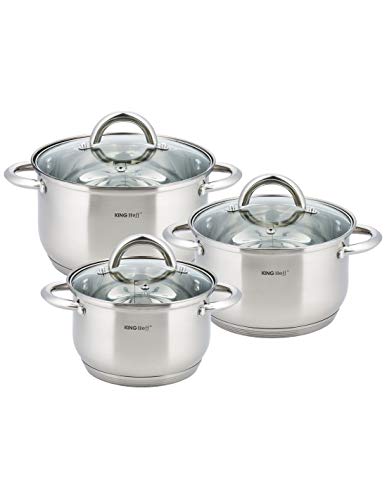 6-teilig Topfset mit Deckel Edelstahl Induktion Topf Glasdeckel KH-4446 von KING HOFF
