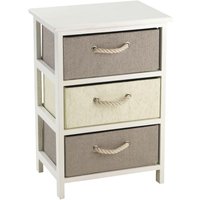 King Home Kommode aus Holz und synthetischem Raffia 40x30x60h cm 3 Schubladen weiß/sand/beige von KING HOME