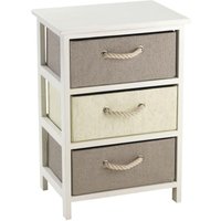 King Home Kommode aus Holz und synthetischem Raffia 40x30x60h cm 3 Schubladen weiß/sand/beige von KING HOME