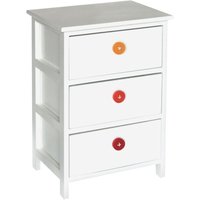 King Home Paulownia Holzkommode 40x29x58h cm 3 weiße Schubladen mit farbigen Knöpfen von KING HOME