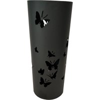 King Home - rund schwarz butterflies lackiertes Metall umbrella stand 18x46h cm von KING HOME
