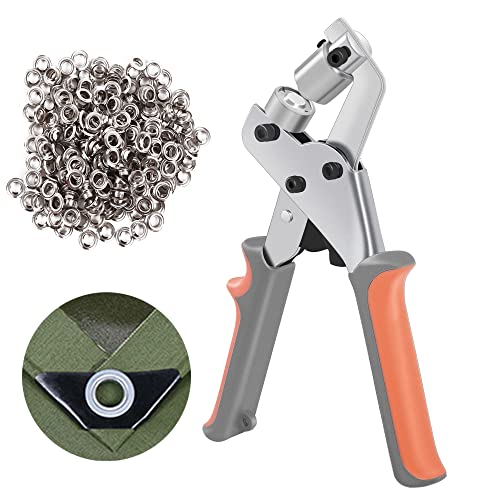 KING PIECES Ösenwerkzeug-Set, Handlochzange mit 500 silberfarbenen Ösen von 6 mm von KING PIECES