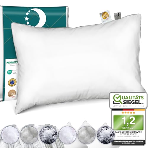 KING SIZE DREAM Kopfkissen Konfigurator - Deluxe Daunen-Feder Hotel Kissen 60x80 | Für Seiten & Rücken-Schläfer - Größe wählbar | Perfect Sleep Tech.| Ausgezeichnet und Zertifiziert von KING SIZE DREAM