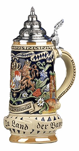 KING Bierkrug Bayern Seidel, Staatswappen vorn, seitlich München und Neuschwanstein, Motto Gott mit Dir, Du Land der Bayern 0,5 Liter Bierseidel KI 393 0,5L Bayern von KING