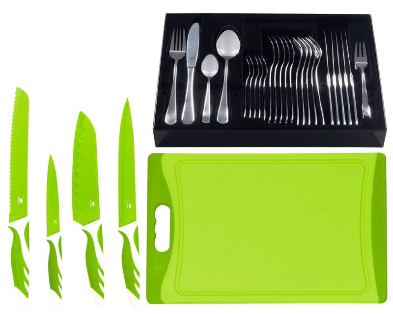 KING Besteck-Set »BAS« inkl. Etui, 4 Küchenmesser und 1 Schneidebrett (36-tlg), 6 Personen, Edelstahl 18/0 von KING