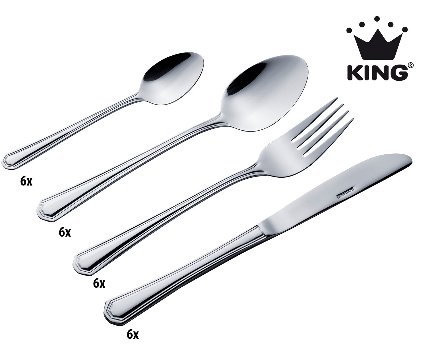 KING Besteck-Set »Düsseldorf« (24-tlg), 6 Personen, Edelstahl 18/0, Besteck im zeitlosen Design von KING