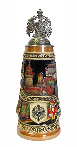 KING Bierkrug Deutschland Seidel mit Zinnadlerdeckel 0,5 Liter Bierseidel von KING