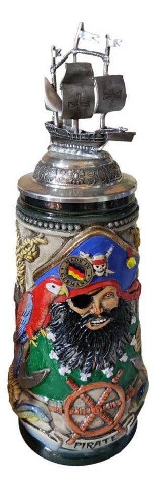 KING Bierkrug Pirat Blackbeard Bierkrug mit Schiff und Kanone aus Zinn, ceramic von KING