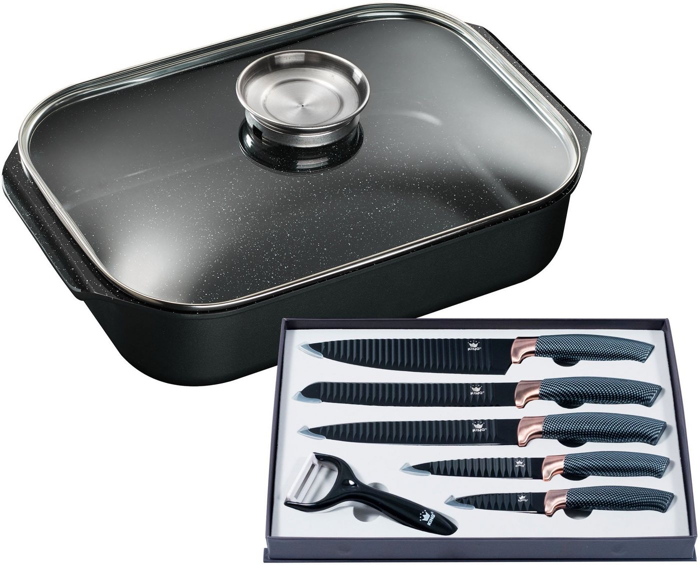 KING Bräter, Aluminiumguss (Set, 8-tlg), Bräter-/Schmortopf+Glasdeckel,Keramikbeschichtung»Fusion« von KING