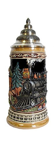 KING Eisenbahn Bierkrug, Kobalt, bunt, mit Zinnspitzdeckel, 0,5 Liter Bierseidel von KING