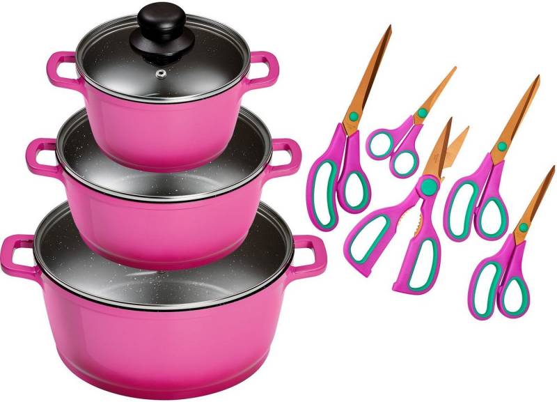 KING Topf-Set ALUGUSS, Aluminiumguss (Set, 11-tlg., je 1 Kochtopf mit Deckel 16/20/24 cm, 5 Haushaltsscheren), Induktion,Keramik-Antihaft-Beschichtung von KING