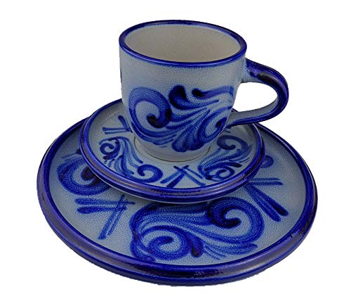 King-Werk Tasse, Untertasse, Dessertteller, Set, echte Salzglasur, nachhaltig hergestellt, von KING