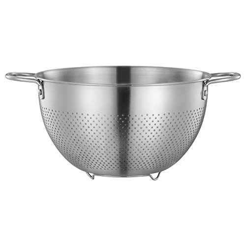 Seiher Sieb Edelstahl 24cm Seiher mit 2 Griffen und Standfüßen Nudelsieb Küchensieb aus Edelstahl Salatseiher Metallsieb für Küche/Nudel/Gemüse/Obst/Reis von KINGBON