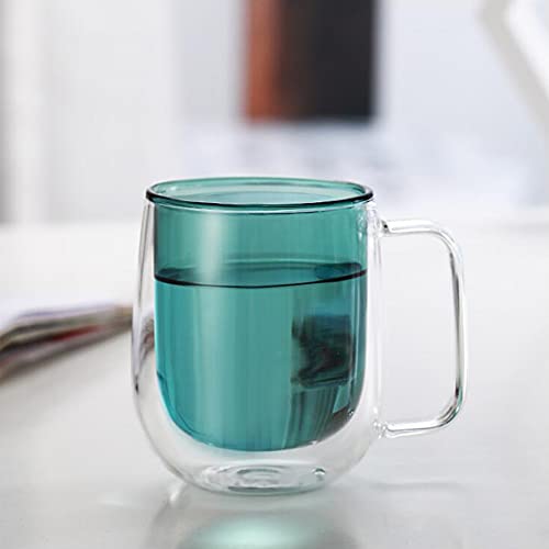 KINGBOO Doppelwandige farbige Glasbecher, isolierte Hitze Tee Kaffee Glasbecher mit Griffen für heißes Trinken Green von KINGBOO