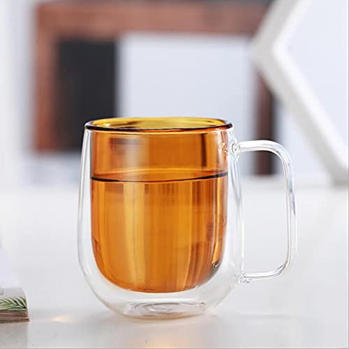 KINGBOO Doppelwandige farbige Glasbecher, isolierte Hitze Tee Kaffee Glasbecher mit Griffen für heißes Trinken orange von KINGBOO