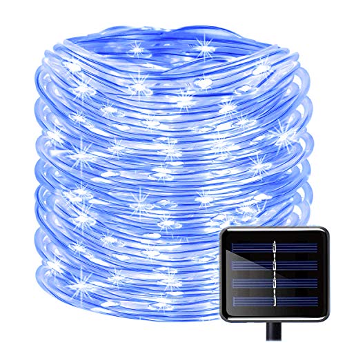 KINGCOO 100LEDs Schlauch Lichterkette, IP55 Wasserdicht 39ft/12m Solarlichterkette Röhrenlicht Seil Kupferdraht Weihnachtsbeleuchtung Lichter für Hochzeit Garden Party Außenlichterkette (Blau) von KINGCOO