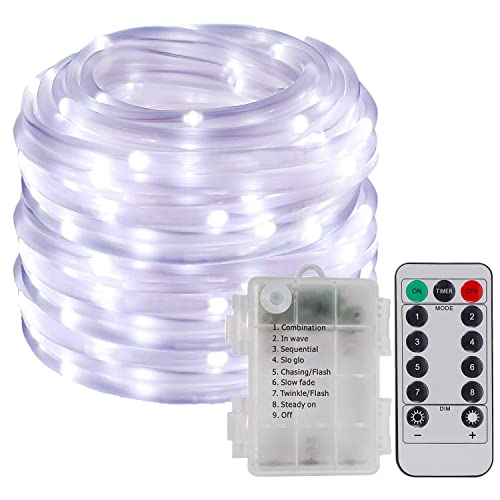 KINGCOO 200LED Lichtschlauch Schnur Lichter, Wasserdichte 22M/72FT 8 Modi Batteriebetriebene Kupfer Streifen Seil Lichterketten für Innen Außen Garten Hochzeit Party Weihnachten Dekorationen(Weiß) von KINGCOO