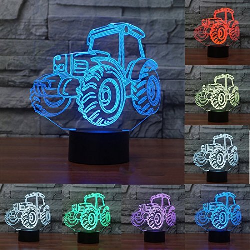 KINGCOO 3D Optical Illusion Lampe LED Nachtlichter, Verstellbar 7 Farben LED Schreibtischlampen Acryl Licht Berührungsschalter Stereo Visual Atmosphäre Tischlampe,Geschenk für Weihnachten (Traktor) von KINGCOO