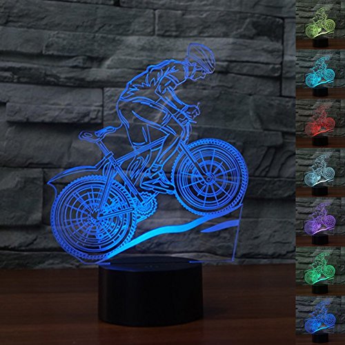 3D Visual Optical Illusion LED Lampe Nachtlichter,KINGCOO Verstellbar 7 Farben Schreibtischlampen Acryl Licht Atmosphäre Touch Tischlampe,Geschenk für Weihnachten(Mountainbike) von KINGCOO