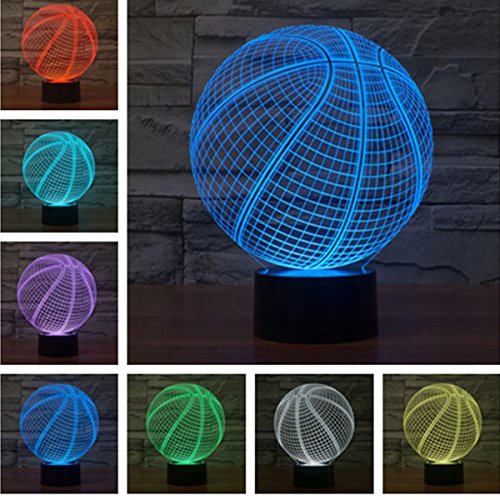 KINGCOO 3D Tisch Nachttischlampen, 3D Optische Visualisierung LED Licht USB Schreibtischlampen Stimmungslichter Touch Schreibtisch 7 Farbwechsel Atmosphäre Lampe (Basketball) von KINGCOO