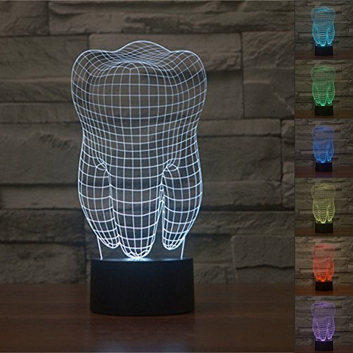 3D Tisch Nachttischlampen,KINGCOO 3D Optische Visualisierung LED Licht USB Schreibtischlampen Stimmungslichter Touch Schreibtisch 7 Farbwechsel Atmosphäre Lampe (Zahn) von KINGCOO